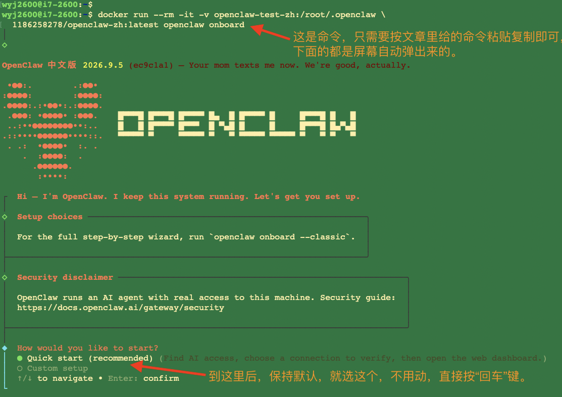 docker run onboard 临时运行配置程序 直接回车