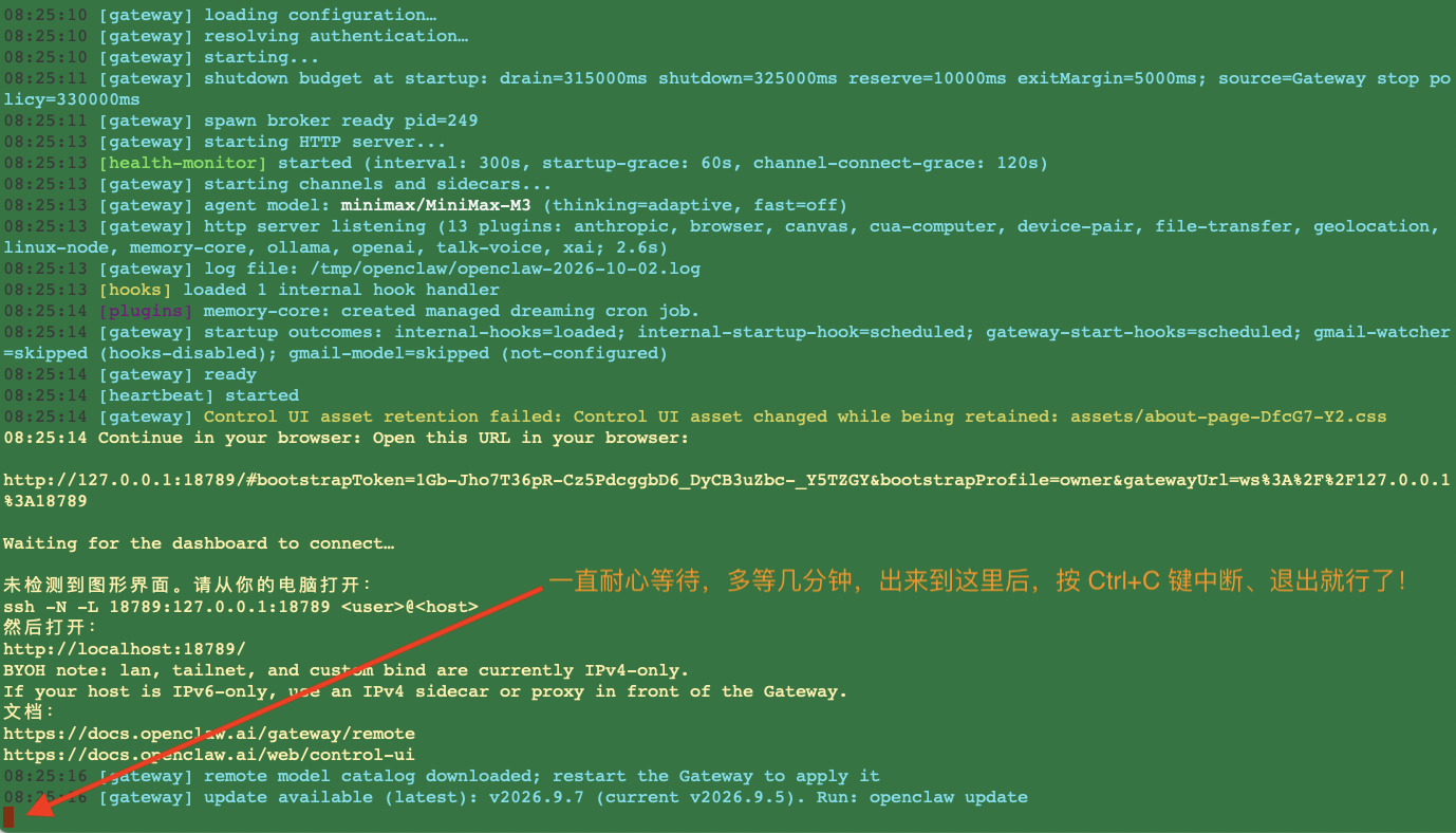 docker run onboard 临时运行配置程序 继续耐心等几分钟 Ctrl+C 中断 退出